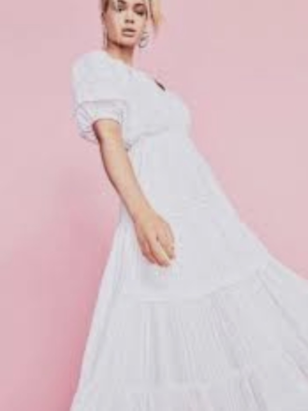 🌼B2G1🌼 Betsey Johnson White Puff-Sleeve Tiered Maxi Dress NWOT